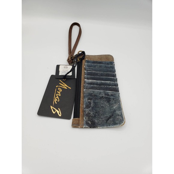 Mona B wristlet distressed brown, gold accent, Many compartments for cards - Picture 2 of 3